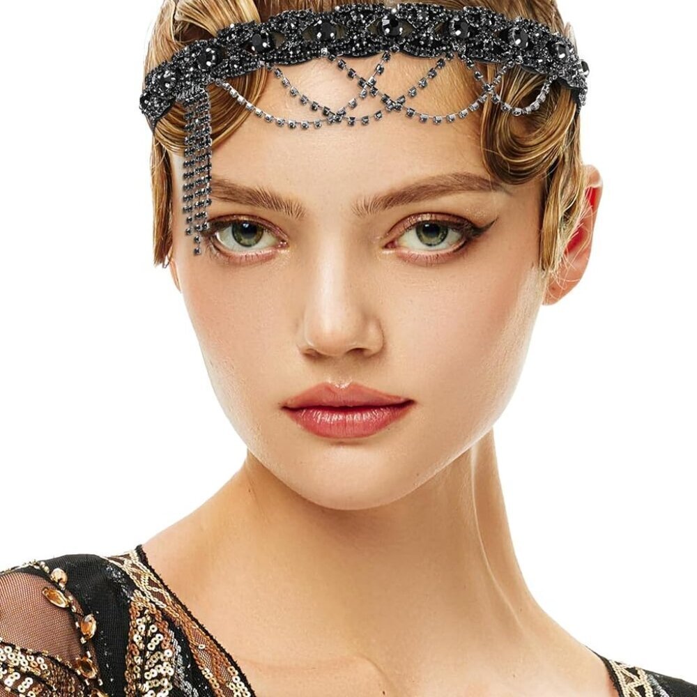 1920s Flapper Headpiece Vintage Rhinestone Chain Great Gatsby Headband